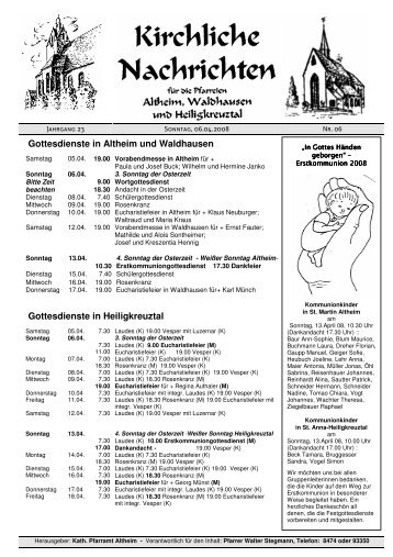 Gottesdienste in Altheim und Waldhausen - Gemeinde Altheim