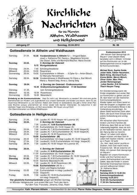 Gottesdienste in Altheim und Waldhausen Gottesdienste in ...