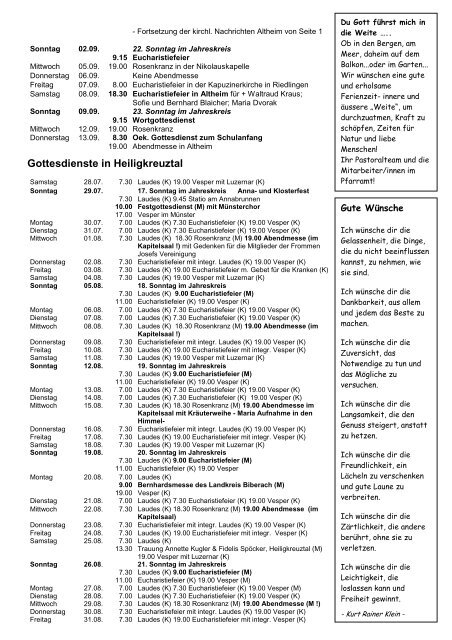 Gottesdienste in Altheim und Waldhausen - Gemeinde Altheim