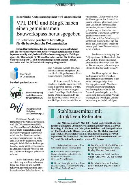 Der Prüfingenieur Ausgabe 18 - BVPI - Bundesvereinigung der ...