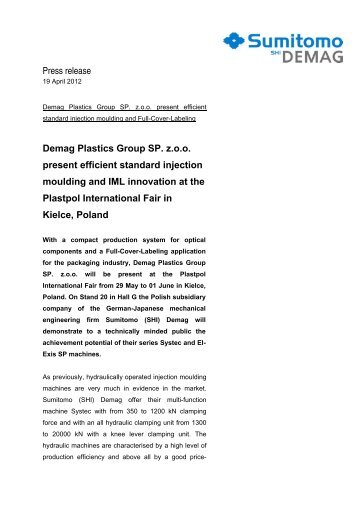 Press release Demag Plastics Group SP. z.o.o. ... - Sumitomo (SHI)