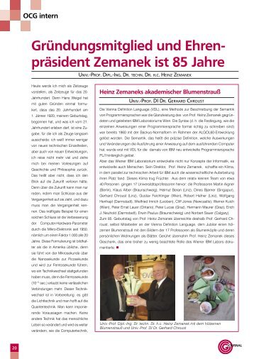Gründungsmitglied und Ehren- präsident ... - Heinz Zemanek