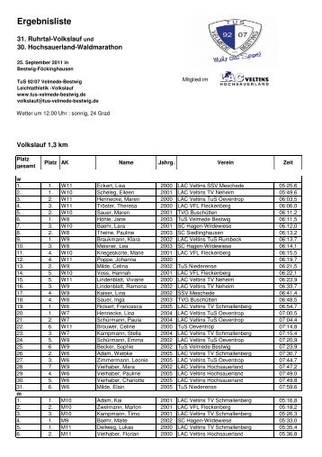 Ergebnisliste - TUS Velmede-Bestwig