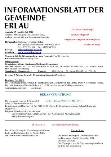 Juli - Gemeinde Erlau