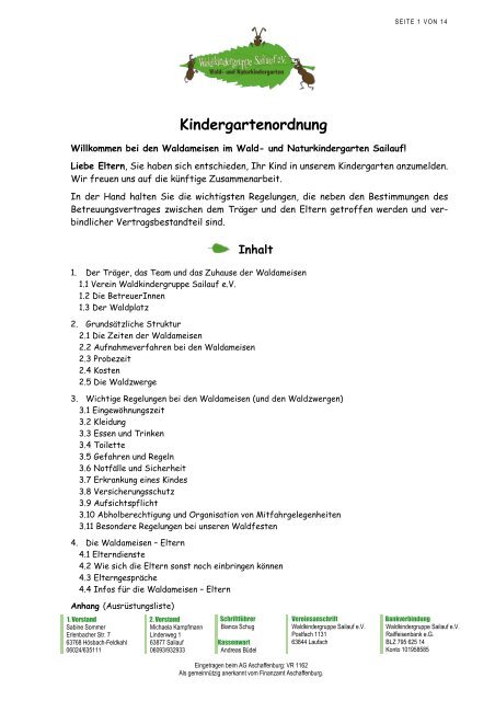 Kindergartenordnung PDF (273 kB) - Waldkindergruppe Sailauf eV