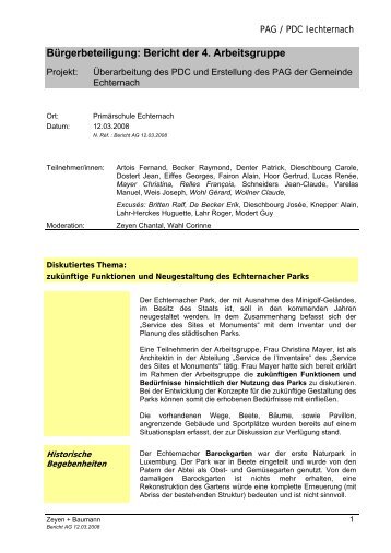 Bürgerbeteiligung: Bericht der 4. Arbeitsgruppe - Echternach