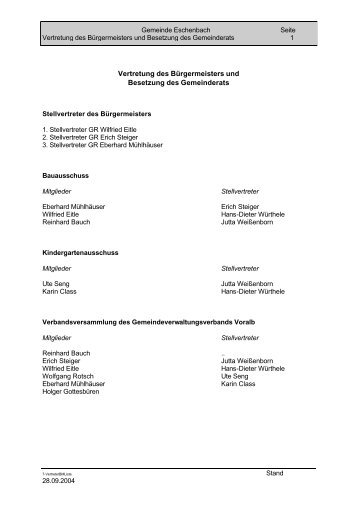 Vertretung des Bürgermeisters und Besetzung des Gemeinderats