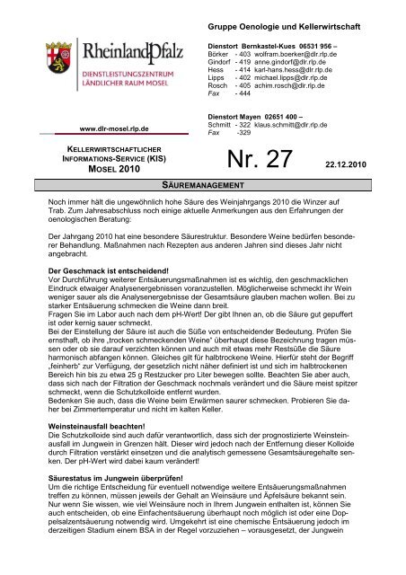 Gruppe Oenologie und Kellerwirtschaft Nr. 27 22.12 ... - (DLR) Mosel
