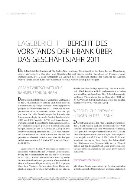 Geschäftsbericht 2011, PDF (3110 kB ) Kennzahlen zum ... - L-Bank