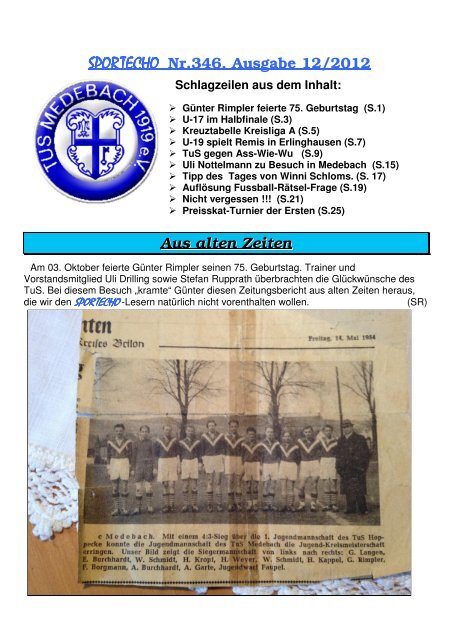 Ausgabe 12/2012 - Tus Medebach 1919 e.V.