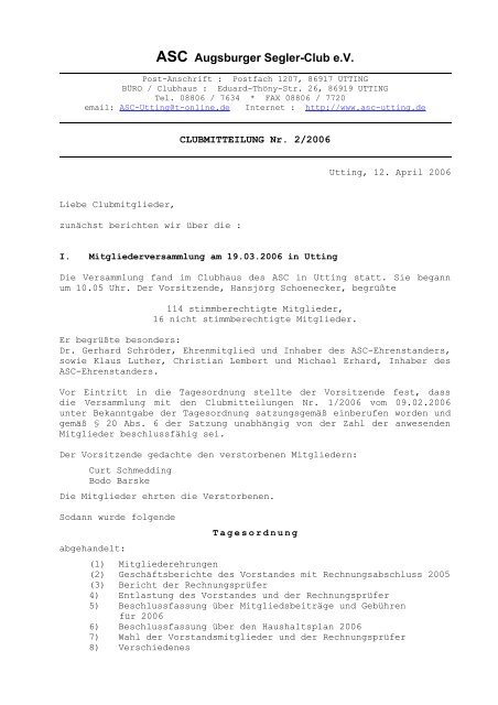 2006/02 Mitglieder-Versammlung - Augsburger Segler-Club e.V.