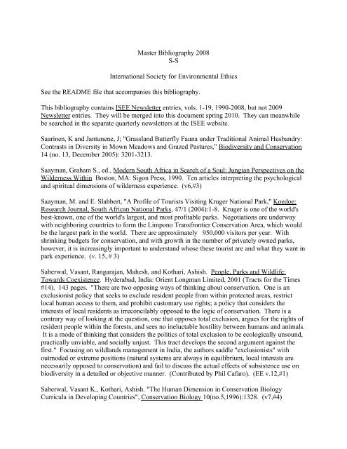 Master Bibliography 2008 S-S International Society for ...