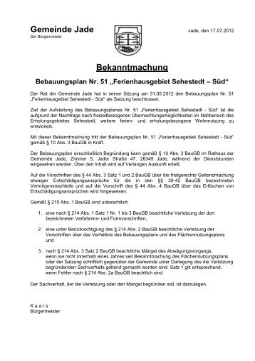 Gemeinde Jade Bekanntmachung