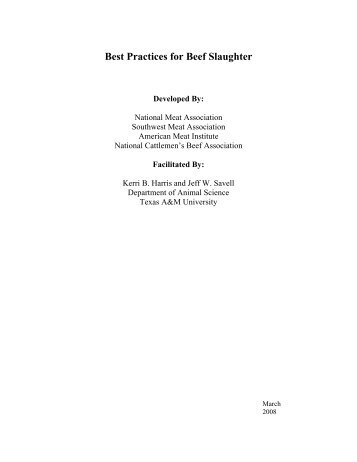 Best Practices for Beef Slaughter - Beef Industry Food Safety Council