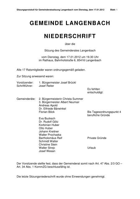Gemeinderatssitzung vom 17.01.2012 - Langenbach