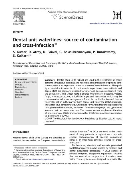 Dental unit waterlines: source of contamination and cross ... - CCIH