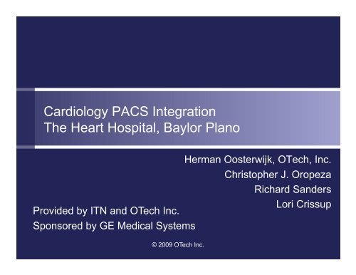 Cardiology PACS Integration The Heart Hospital, Baylor Plano