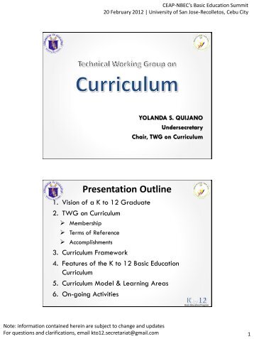 2 K to 12 Curriculum 20 Feb 2012