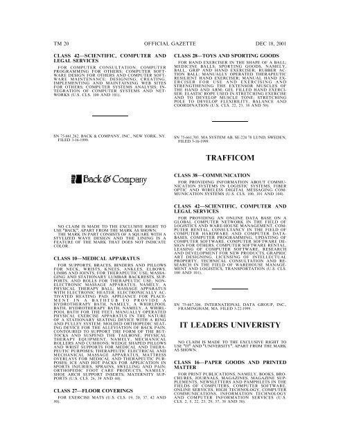 18 December 2001 - U.S. Patent and Trademark Office