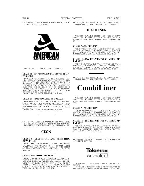 18 December 2001 - U.S. Patent and Trademark Office