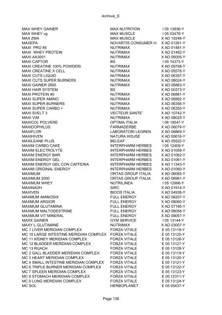 parte a : elenco in ordine alfabetico per prodotto - Ministero della ...