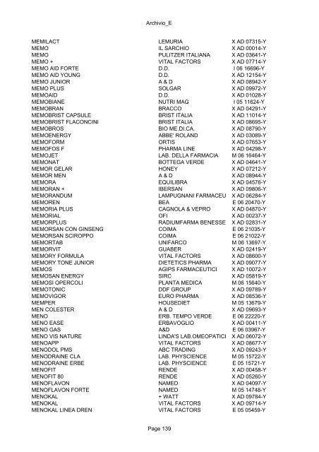 parte a : elenco in ordine alfabetico per prodotto - Ministero della ...