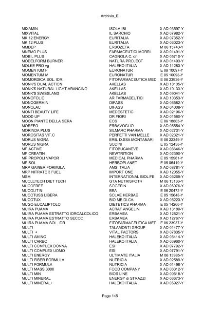 parte a : elenco in ordine alfabetico per prodotto - Ministero della ...