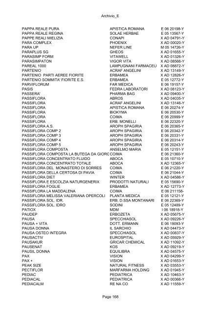 parte a : elenco in ordine alfabetico per prodotto - Ministero della ...