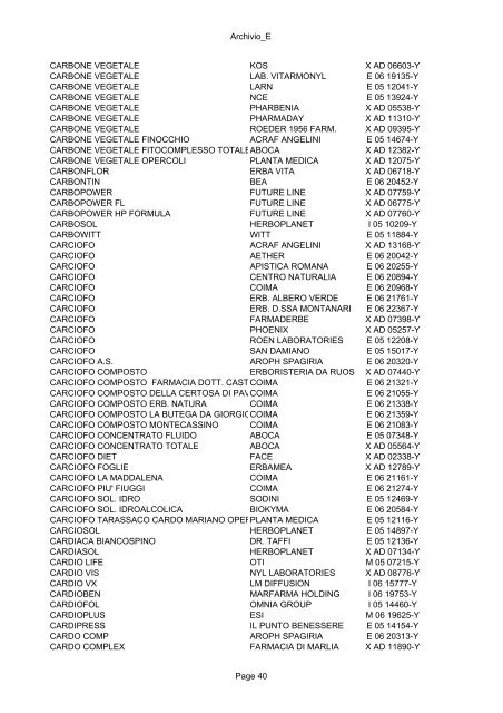 parte a : elenco in ordine alfabetico per prodotto - Ministero della ...