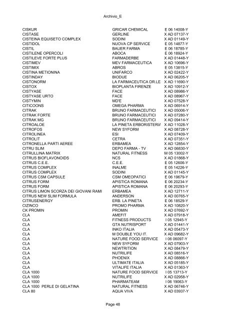 parte a : elenco in ordine alfabetico per prodotto - Ministero della ...