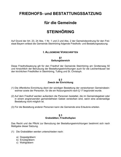 FRIEDHOFSâ und BESTATTUNGSSATZUNG - Gemeinde ...