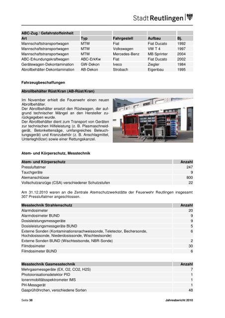 Jahresbericht der Feuerwehr Reutlingen 2010