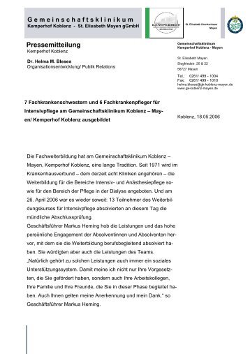 Pressemitteilung - Gemeinschaftsklinikum Koblenz-Mayen