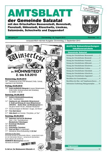 Amtsblatt Nr. 14 vom 19. August 2010 (1.67 - Gemeinde Salzatal