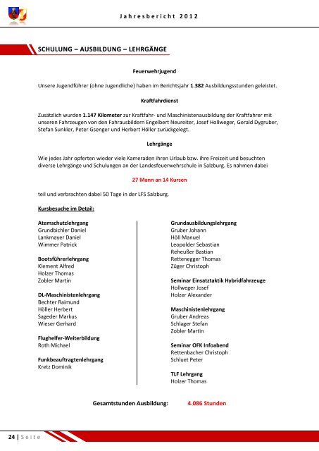 Download Jahresbericht 2012 - Freiwillige Feuerwehr Golling