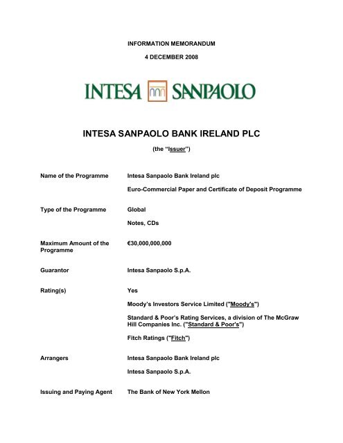 INTESA SANPAOLO BANK IRELAND PLC