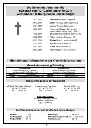 Hinweise und Informationen der Gemeindeverwaltung