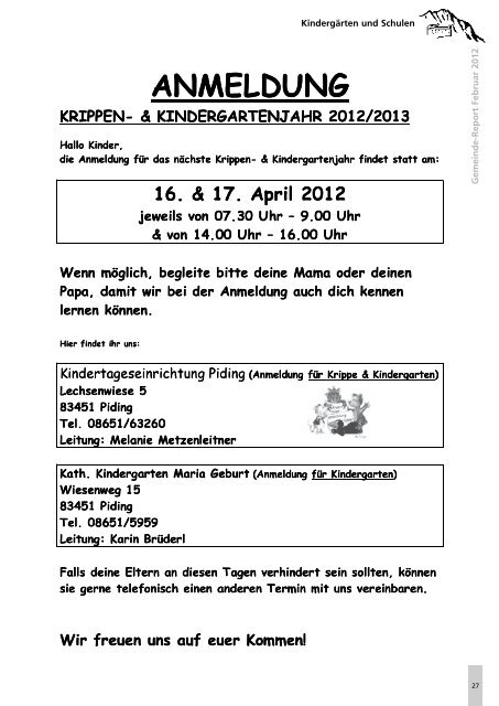 Gemeindereport Februar 2012 - Gemeinde Piding