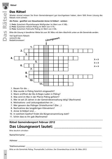 Gemeindereport Februar 2012 - Gemeinde Piding