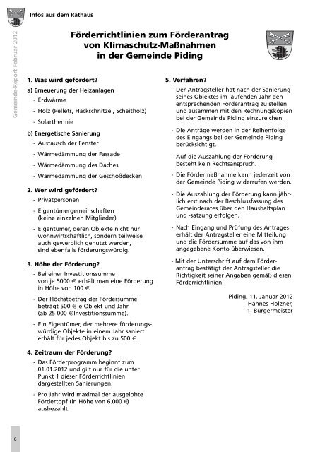 Gemeindereport Februar 2012 - Gemeinde Piding