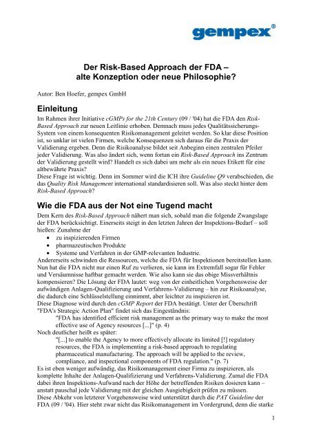Der Risk-Based Approach der FDA – alte ... - gempex GmbH