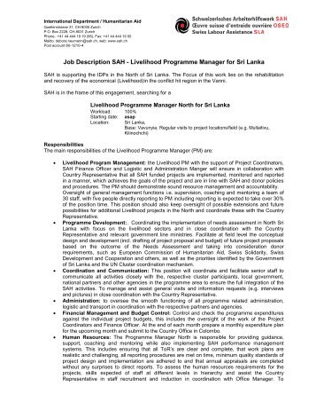Job Description SAH - Livelihood Programme Manager for Sri Lanka