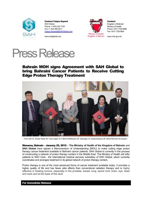 Bahrain MOH signs Agreement with SAH Global to