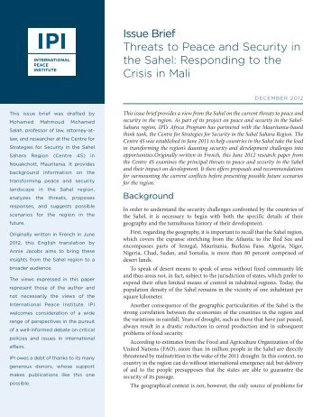 Threats to Peace and Security in the Sahel