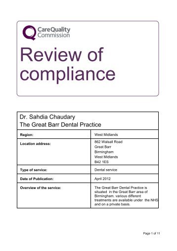Review of compliance - Care Quality Commission