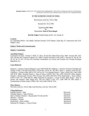 IN THE SUPREME COURT OF INDIA Writ Petition. - Judicial ...