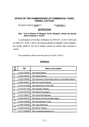 List of dealers of Bargarh Circle, Bargarh, whose - Commercial Tax ...