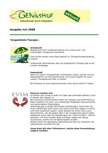 Ausgabe Juli 2008 - Geniushof eV - Lebensfreude durch Integration