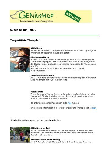 Ausgabe Juni 2009 - Geniushof eV - Lebensfreude durch Integration