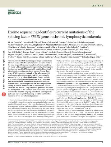 Exome sequencing identifies recurrent mutations of the splicing ...